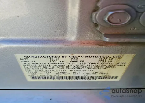 2007 Nissan Altima Hybrid Base z USA, uszkodzony, nr VIN 1N4CL21E47C237938